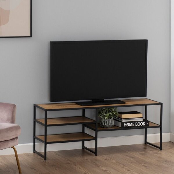 Sparks Wooden TV Stand With 3 Shelves In Oak And Black