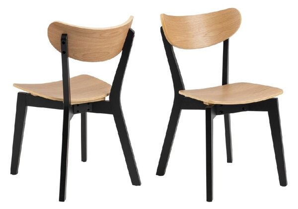 Riga Oak And Black Wooden Dining Chairs In Pair