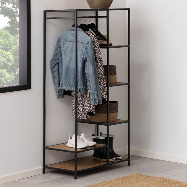 Sparks Wooden Clothes Rack With 5 Shelves In Oak And Black