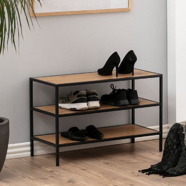 Sparks Wooden Shoe Rack With 2 Shelves In Oak And Black