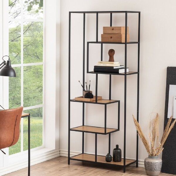 Sparks Wooden Bookcase Tall With 5 Shelves In Oak And Ash Black