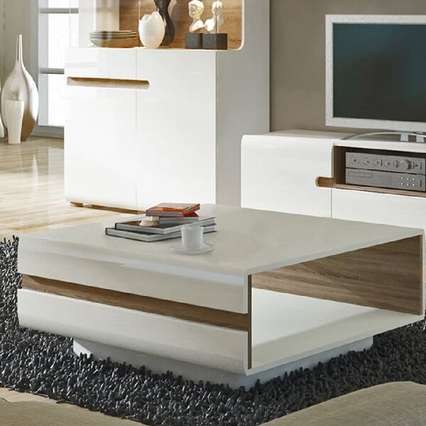 Cheya High Gloss Coffee Table In White And Oak