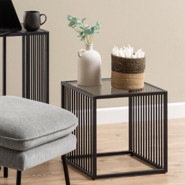 Seattle Smoked Glass Side Table With Metal Frame In Black