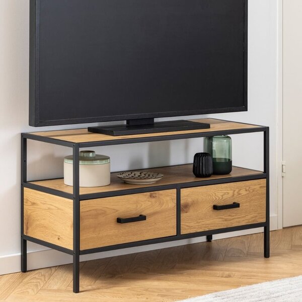 Sparks Wooden TV Stand With 2 Drawers 1 Shelf In Oak And Black