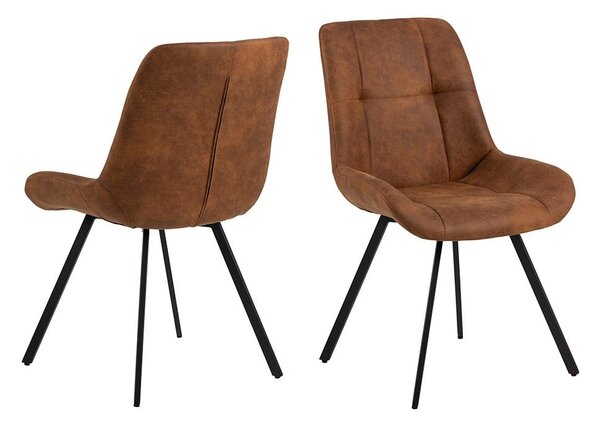 Walker Brown Fabric Dining Chairs With Black Legs In Pair