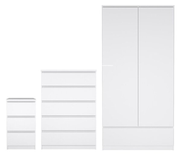 Nakou Wooden Bedroom Set With 2 Doors Wardrobe In White