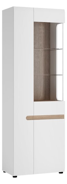 Cheya High Gloss Display Cabinet With 3 Doors In White And Oak