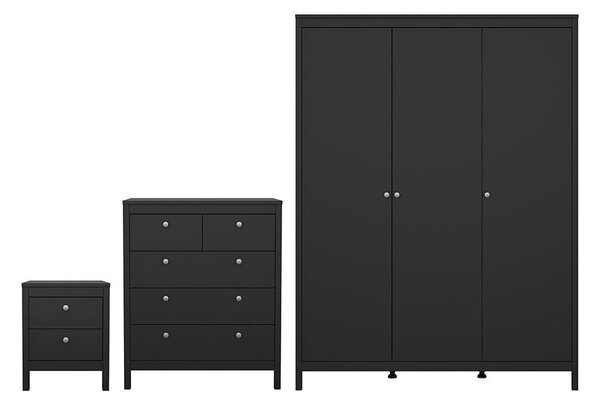 Macron Wooden Bedroom Set With 3 Door Wardrobe In Black