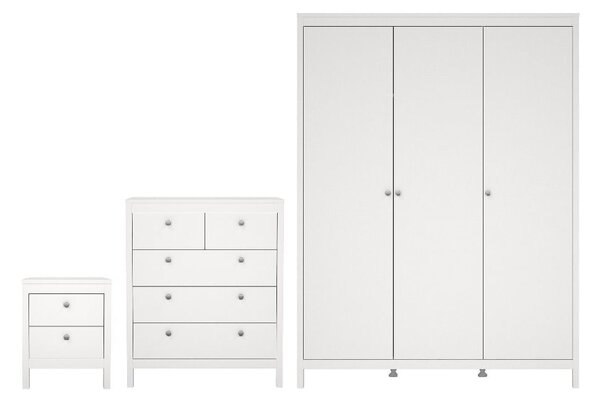 Macron Wooden Bedroom Set With 3 Door Wardrobe In White