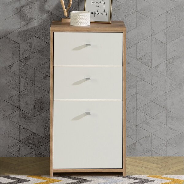 Beili Wooden Storage Cabinet With 1 Door 2 Drawers In White Oak