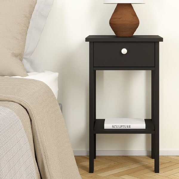 Macron Wooden Bedside Cabinet With 1 Drawer In Matt Black