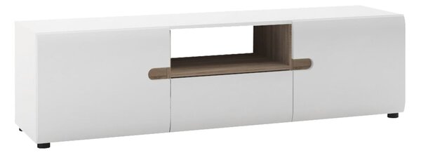 Cheya High Gloss TV Stand With 2 Doors In White And Oak