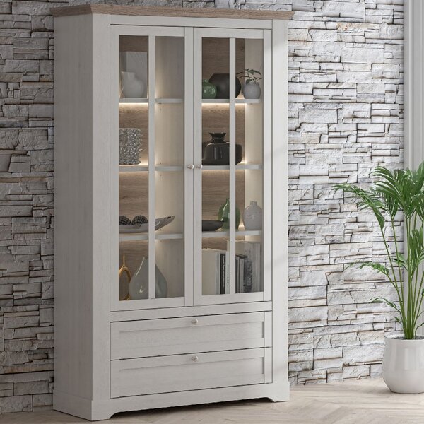 Iloppa Wooden Display Cabinet With 2 Door 2 Drawer In Snowy Oak