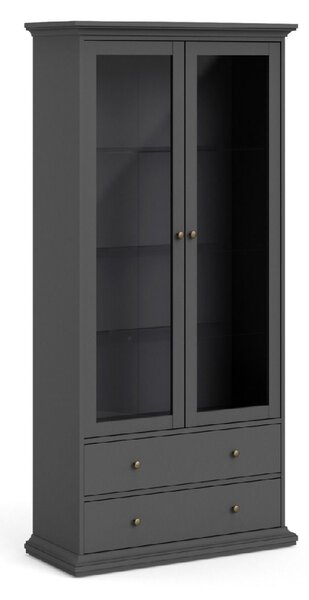 Parayo Wooden Display Cabinet With 2 Doors 2 Drawers In Grey