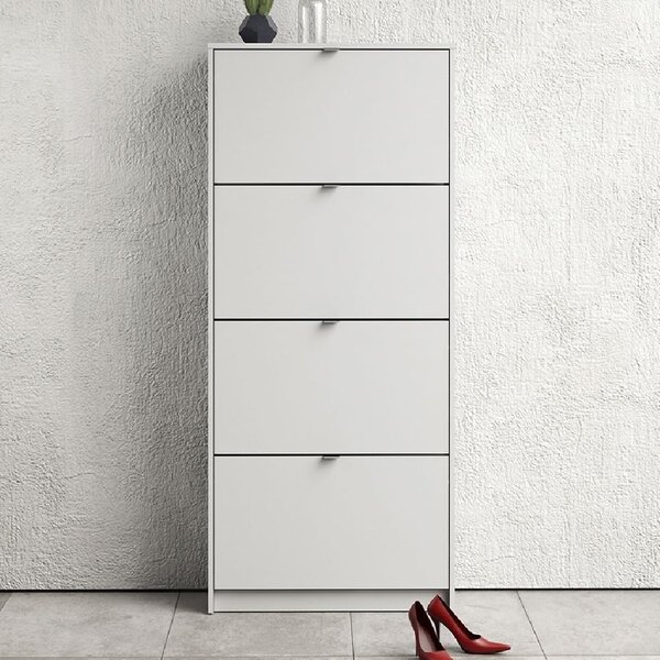 Shovy Wooden Shoe Cabinet With 4 Flip Doors In White