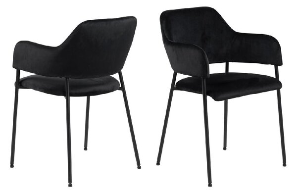 Laconia Black Velvet Dining Chairs With Metal Frame In Pair