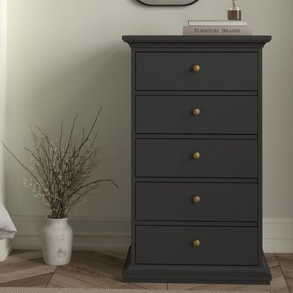 Paroya Wooden Chest Of 5 Drawers In Matt Grey