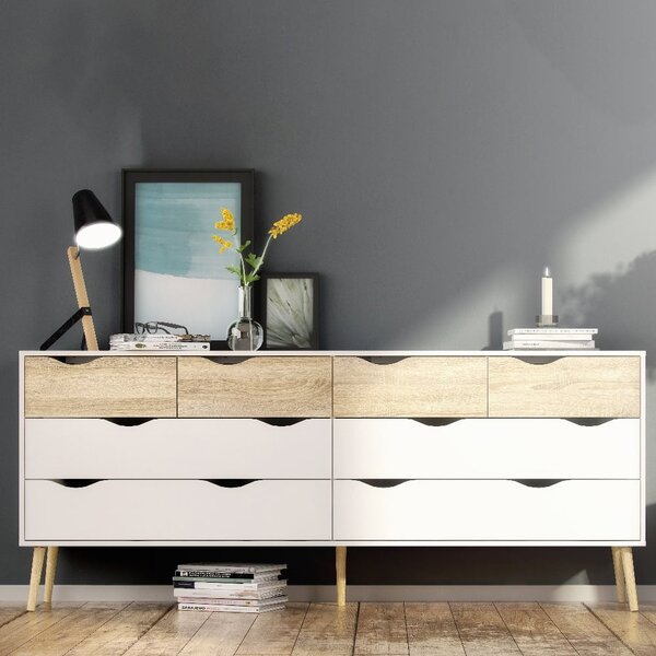 Okla Wooden Chest Of 8 Drawers In White And Oak