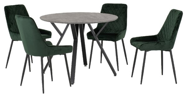 Alsip Round Concrete Dining Table With 4 Avah Green Chairs