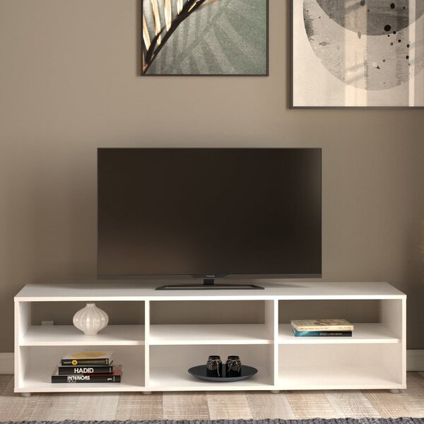 Macomb Wooden TV Stand With 6 Shelves In White