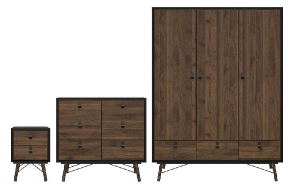 Rynok Wooden Furniture Set With 3 Doors Wardrobe In Black Walnut