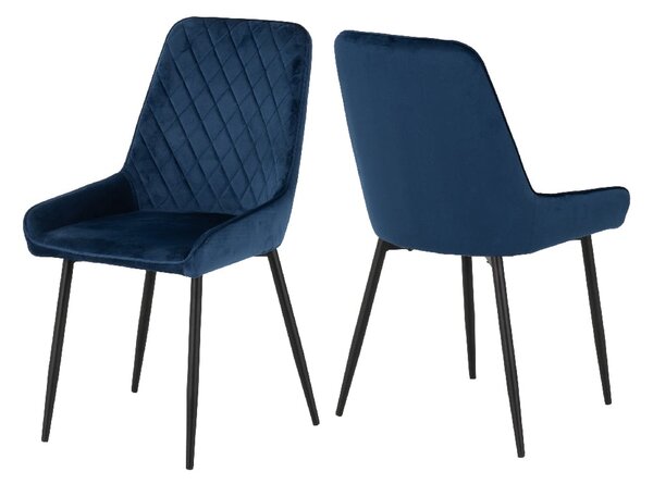 Avah Blue Velvet Dining Chairs With Black Legs In Pair