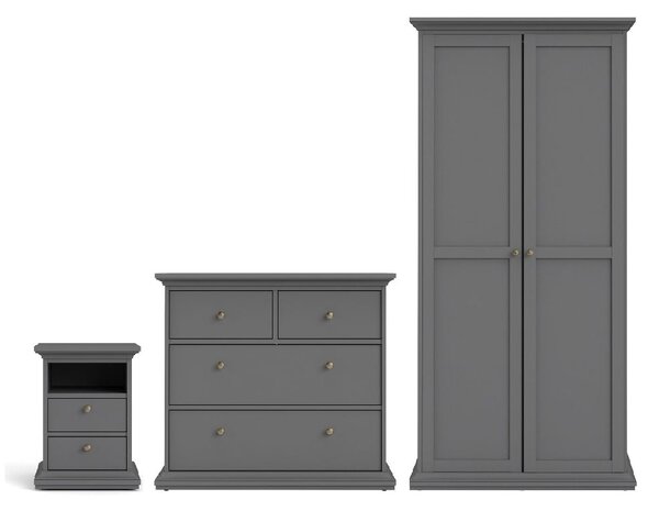 Parayo Wooden Furniture Set With 2 Doors Wardrobe In Matt Grey