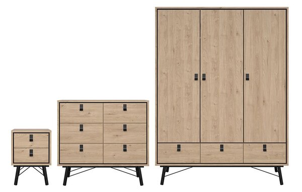 Rynok Wooden Furniture Set With 3 Doors Wardrobe In Natural Oak