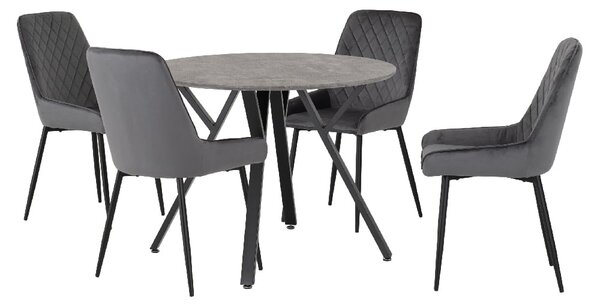 Alsip Round Concrete Dining Table With 4 Avah Grey Chairs