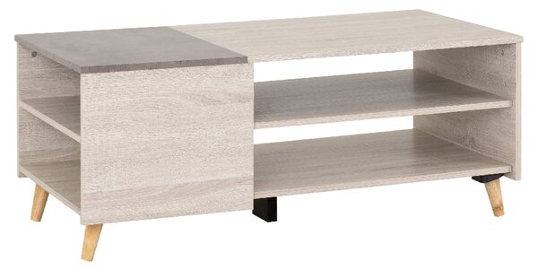 Aiken Wooden Coffee Table In White Oak And Stone Effect