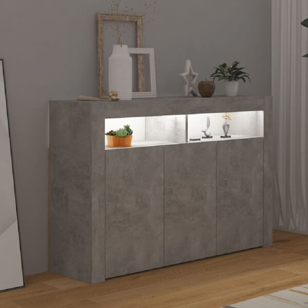 Brea Wooden Storage Cabinet In Concrete Grey With LED Lights