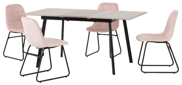 Avah Extending Concrete Dining Table With 4 Lyster Pink Chairs