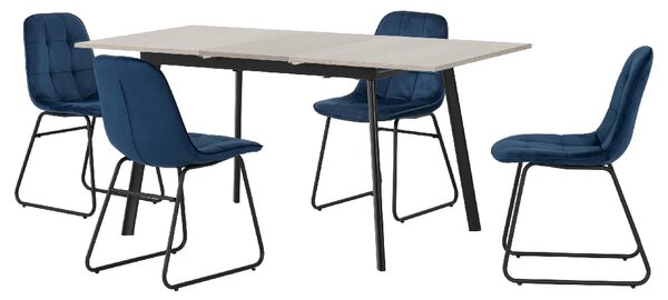 Avah Extending Concrete Dining Table With 4 Lyster Blue Chairs