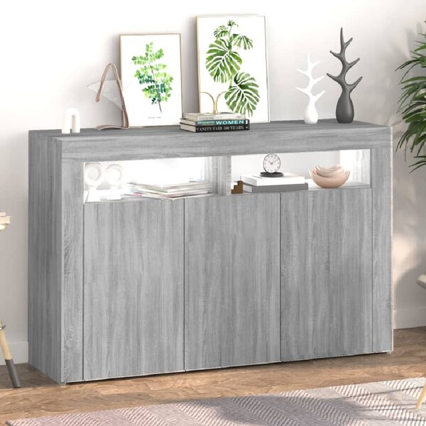 Brea Wooden Storage Cabinet In Grey Sonoma With LED Lights