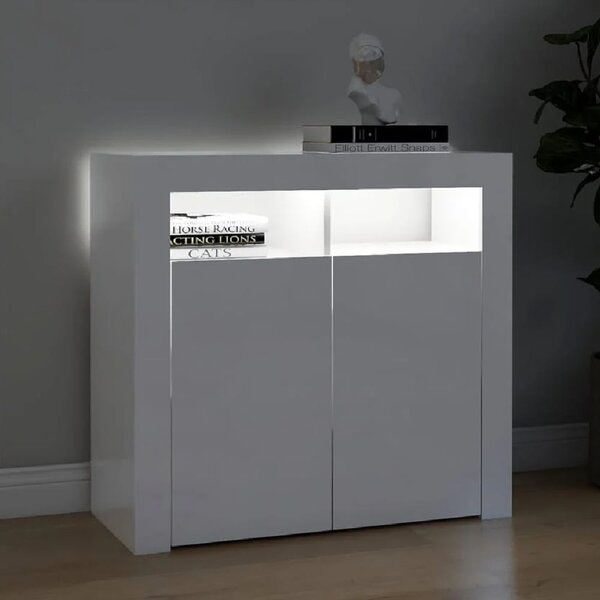 Aurther High Gloss Storage Cabinet In White With LED Lights