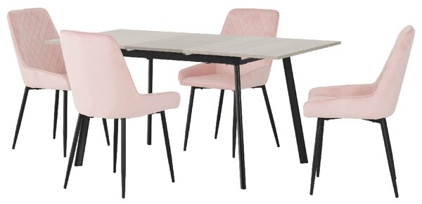 Avah Extending Concrete Dining Table With 4 Pink Chairs