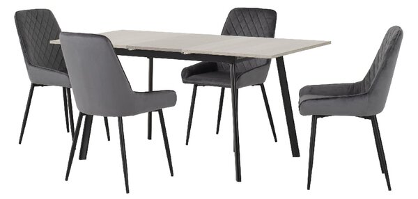 Avah Extending Concrete Dining Table With 4 Grey Chairs