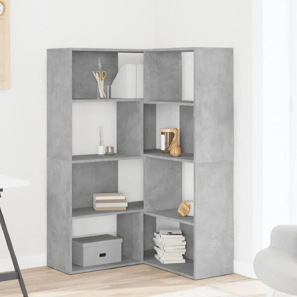 Quincy Wooden Cornor Bookcase With 8 Shelves In Concrete Grey