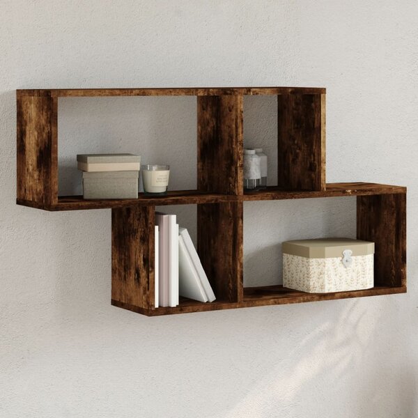 Kinston Wooden Wall Shelf With 4 Shelves In Smoked Oak