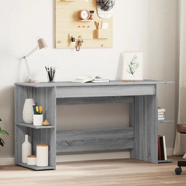 Haines Wooden Laptop Desk With 4 Shelves In Grey Sonoma