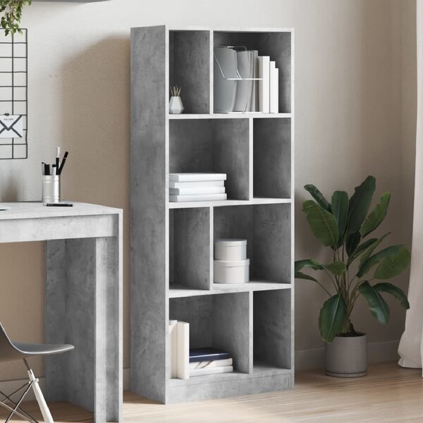 Guelph Wooden Bookcase With 8 Shelves In Concrete Grey