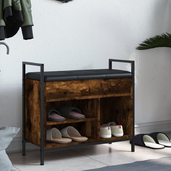 Ithaca Wooden Shoe Bench With 3 Shelves In Smoked Oak