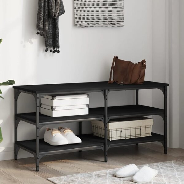 Indio Wooden Large Shoe Bench With 2 Shelves In Black