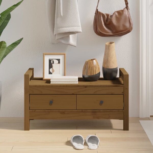 Lorman Wooden Hallway Seating Bench With 2 Drawer In Honey Brown
