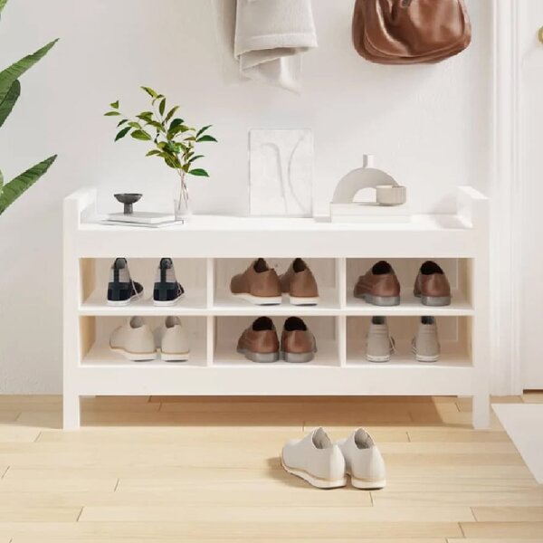 Lorman Wooden Shoe Storage Bench With 6 Shelves In White