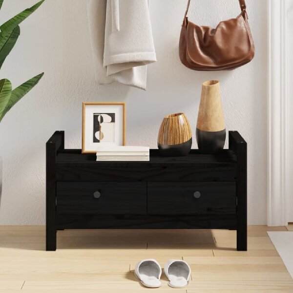 Lorman Wooden Hallway Seating Bench With 2 Drawers In Black