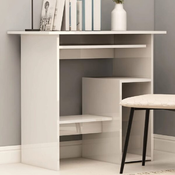 Allston High Gloss Laptop Desk With 2 Shelves In White