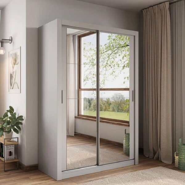 Ames Mirrored Wardrobe With 2 Sliding Doors In Grey