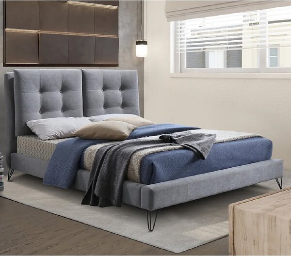 Tuscany Fabric Double Bed With Oak Legs In Dark Grey