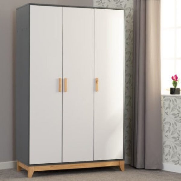 Arthur Wooden Wardrobe With 3 Doors In White And Grey